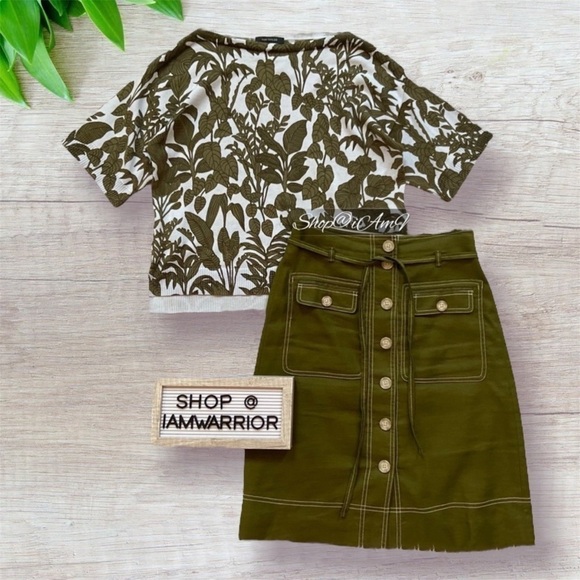 J.Crew seaweed green button front belted linen skirt *shop@iamwarrior - Picture 5 of 13